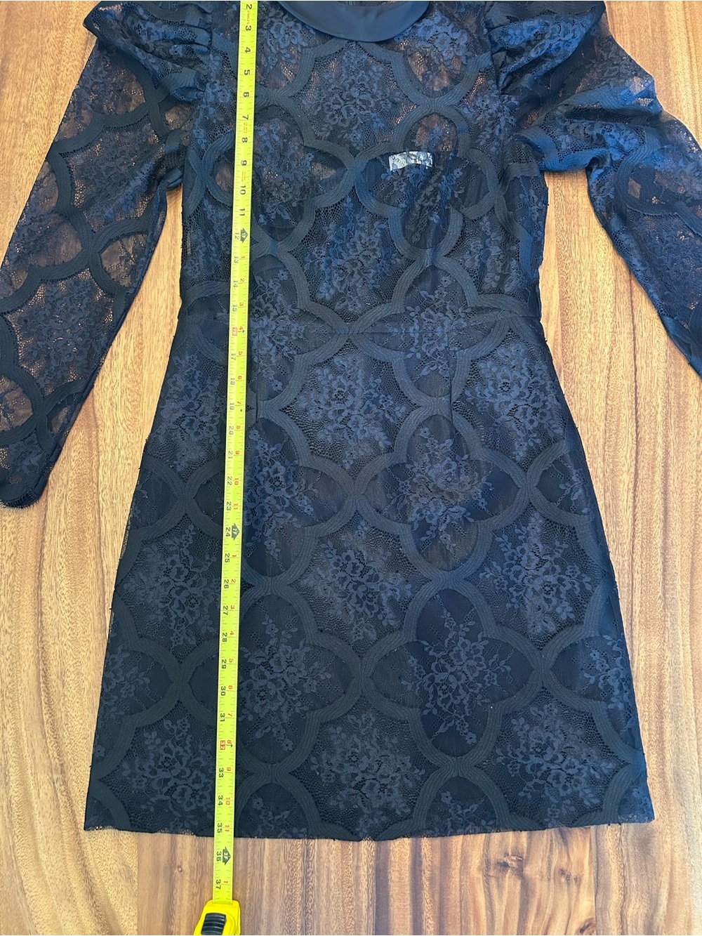 Sandro Black Lace Long-Sleeve Puff-Shoulder Dress - Picture 9 of 9
